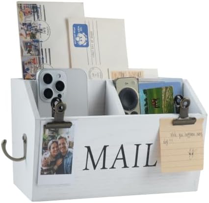 DLQuarts Solid Wood Mail Organizer Countertop or Wall Mounted, Soft White