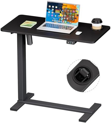 BIZUM Small Electric Standing Desk Bedside Table with Hidden Wheels 31.5 x 15.8 Inch Adjustable Computer Laptop Office Desk, Black