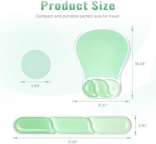 Ospelelf Mouse Pad with Wrist Rest Set Gel Ergonomic Keyboard Wrist Support Anti-Slip Rubber Bottom Office Women Desk Accessories for Computer, Laptop and Gaming, Green