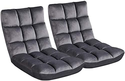 Yaheetech 14-Position Folding Floor Chairs with Back Support Gray 2pcs