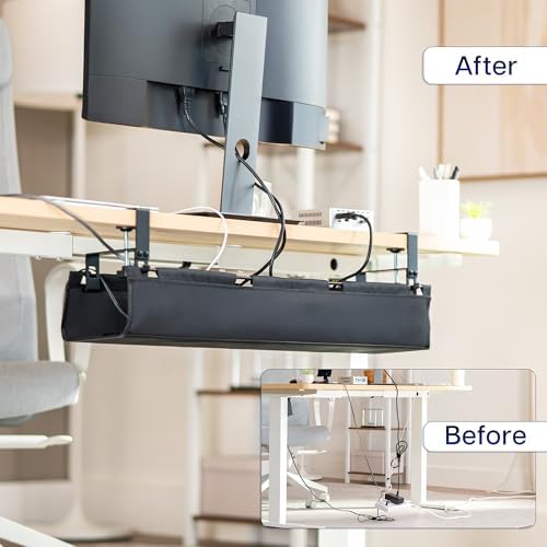 VIVO Black Clamp-on 31 in Fabric Cable Management Tray, DESK-AC31F-C