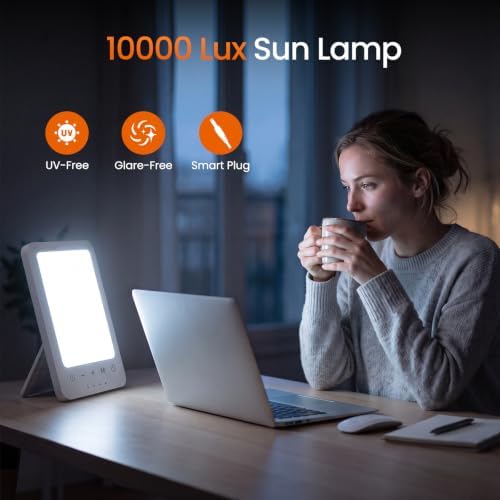 LASTAR 10000 Lux Full Spectrum Sun Lamp, UV-Free Natural Daylight Lamp for Home Office, 4 Color Temperatures (3000K-6500K), 5 Brightness Levels, 4 Timer Settings, Desk or Wall Mount Sunlight Lamp