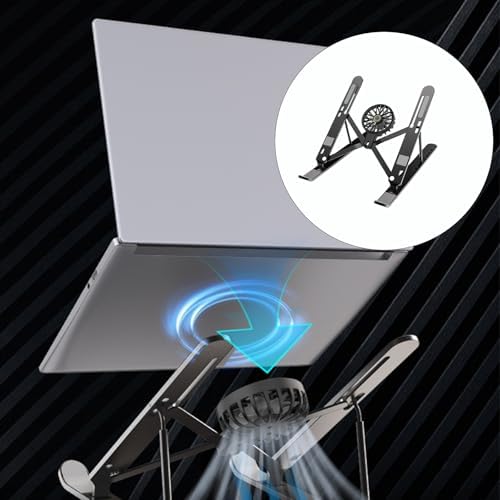 Laptop Stand with Fan, Ventilated Stands, Holder, Aluminum Desk with Fan for, Desk Accessories Accessories for Home Work Travel
