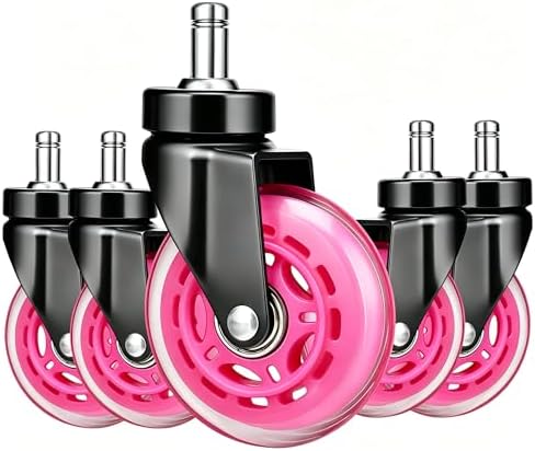 3" Office Chair Wheels (As Seen On PRC) Heavy Duty with Universal Grip Ring Stem(7/16" x7/8"),Replacement Rubber Chair Casters fits 98% Chairs for All Floors (Magenta)