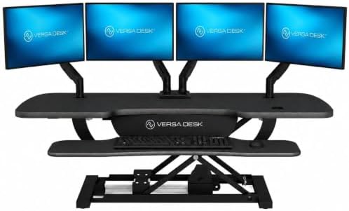 VERSADESK PowerPro 48 Inch Electric Standing Desk Converter – Push-Button Height Adjustable Sit to Stand Desk Riser for Multiple Monitors – Motorized Desktop Workstation with Wide Keyboard Tray, Black
