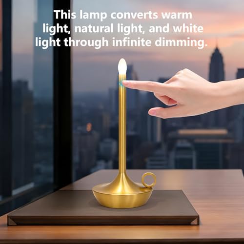 Rechargeable Cordless Table Lamp, Battery Table Light | Stepless Dimming Portable LED Table Light with Memory Function, for Outdoor/Dinner/Patio/Restaurant.(Gold)