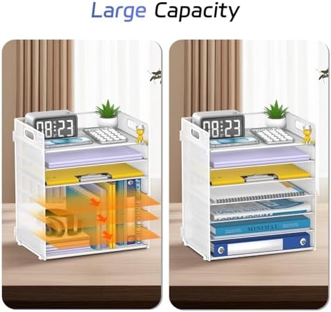 7 Tier Paper Organizer for Desk with Letter Trays & Handle White