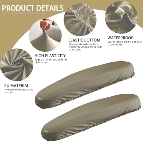 Office Chair Arm Covers Leather Office Removable Armrest Covering Stretch Water Resistant Chair Seat Hand Rest Protector for Computer Desk Chairs 2 Pair Khaki