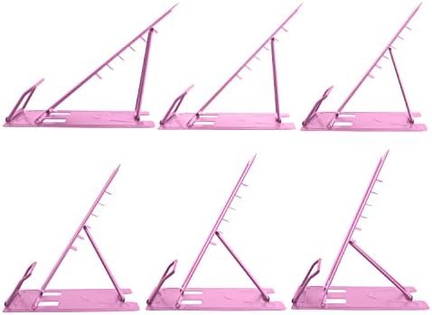 Honagu Book Stand Metal Desk Book Holder, Book Holders for Reading Hands Free, Adjustable Cookbook Documents Holder, Portable Bookstand for Music Books, Textbook, Recipe, Tablet, Ipad (Pink)