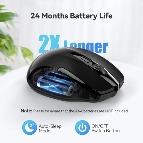 TECKNET Wireless Mouse, 2.4G Ergonomic Computer Mouse, 2600 DPI, Black