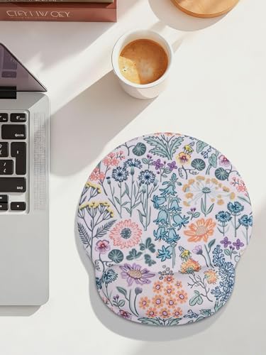 Seorsok Cute Colorful Floral Mouse Pad with Gel Wrist Support Mouse Pad,Ergonomic Aesthetic,Comfortable Mousepad for Office Game Work Computer,Pain Relief Mousepad with Non-Slip Silicone Base,Beige