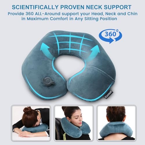 Keemall Inflatable Travel Neck Pillow for Airplane & Long Flights, 2 Pack