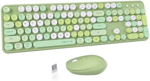 UBOTIE Colorful Wireless Keyboard and Mouse Combo (Green-Colorful)