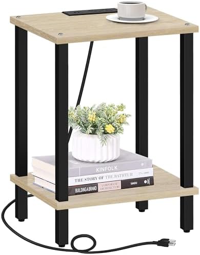 TUTOTAK End Table with Charging Station, Side Table, Nightstand