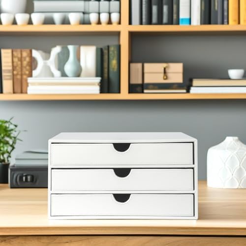 UnionBasic Document Organizer, 3-Drawer File Cabinet Document Storage Box, Office Desktop Filing Organizer, White