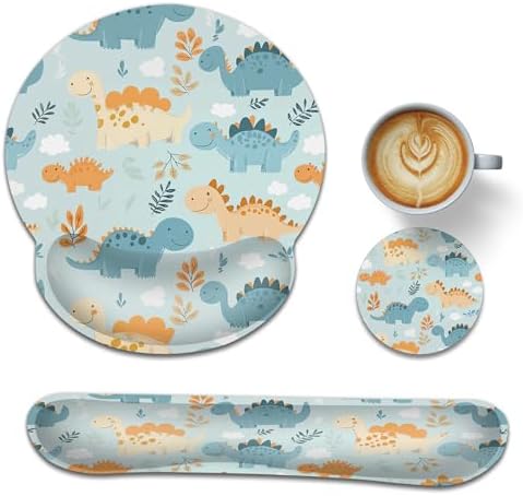 Ergonomic Memory Foam Wrist Rest Set for Keyboard and Mouse,Cute Dinosaur Supportive Mouse Pad with Non Slip Base for Office Work and Gaming