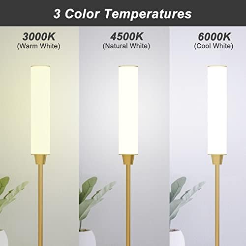 Nukanu Floor Lamp with Remote Control,Bright Floor Lamps for Living Room/Bedroom/Office, Stepless Adjustable 3000K-6000K Colors and 10-100% Brightness,Standing Light with Foot Switch (Gold)