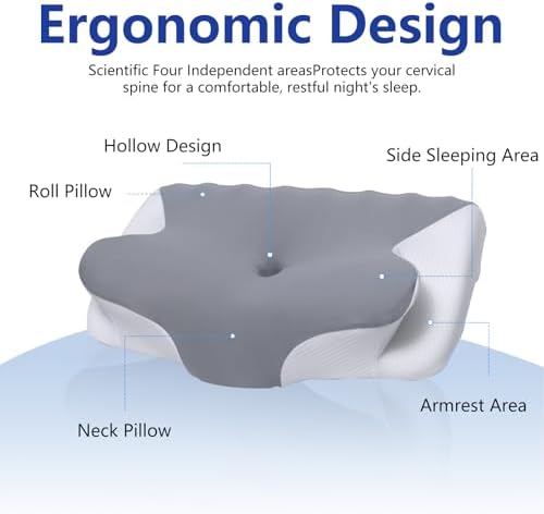 Cervical Neck Pillow for Neck Pain Relief, Ergonomic Contour Orthopedic Cooling Odorless Memory Foam Pillow, High-Density Slow Rebound, Support Side Back Stomach Sleepers with Washable Pillowcase