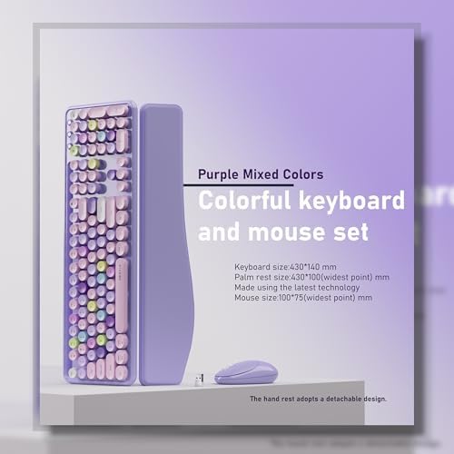 UBOTIE Wireless Keyboard and Mouse Combo, Phone Holder (Purple Colorful)