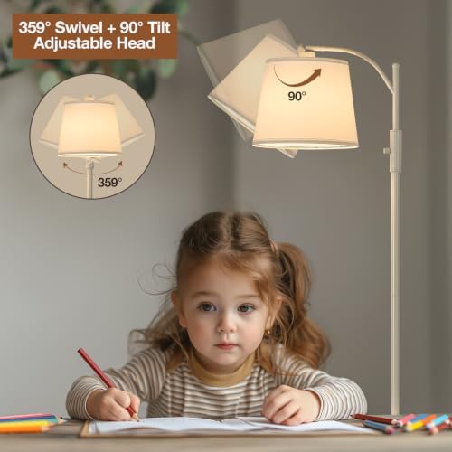 AIDENOEY White Floor Lamp with Table, Dimmable Standing Lamp, Living Room