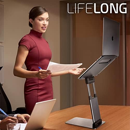 Lifelong Aluminum Adjustable Laptop Stand, Extra Tall 20" Riser, Silver