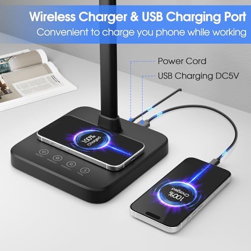 ShineTech LED Desk Lamp, 24W Double Head Desk Light with Wireless Charging