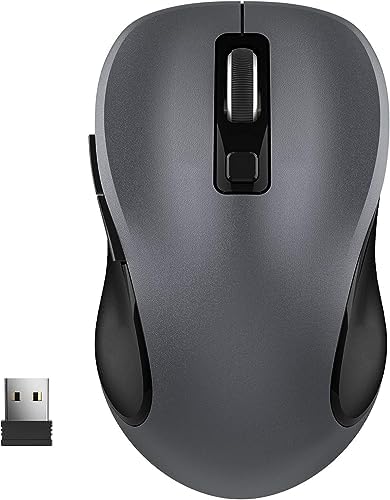 WisFox 2.4GHz Wireless Mouse for Laptop, Ergonomic 6-Button Design, Grey