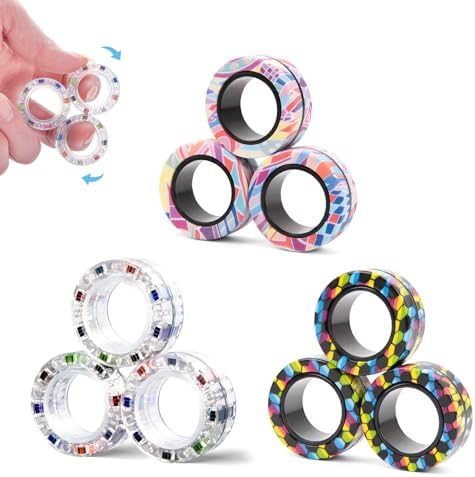 9Pcs Magnetic Rings Fidget Toys for Adults and Kids,Fidget Spinner Rings for Anxiety Relief Therapy Toys for Boy and Girl Ages 8-13,Teens Gift for Teen Party Favors Stocking Stuffers