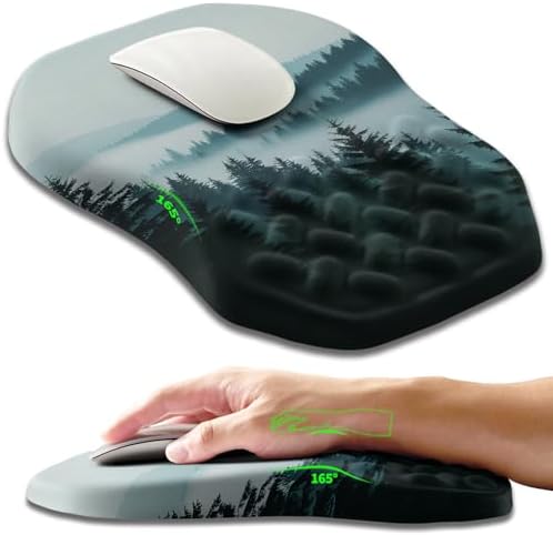 Ergonomic Slope Mouse Pad Wrist Support, Wrist Rest Mousepad for Carpal Tunnel Pain Relief with Massage Bulge and Slow Rebound Memory Foam (12x8 inch, Foggy Forest)