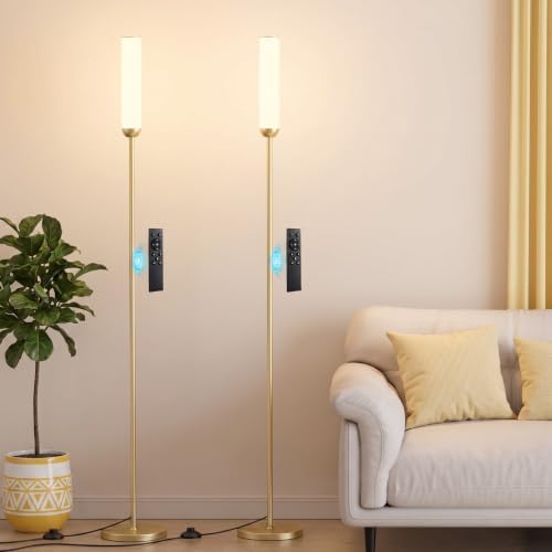 Ambimall LED Floor Lamps with Remote Control Set of 2, Foot Switch, Gold