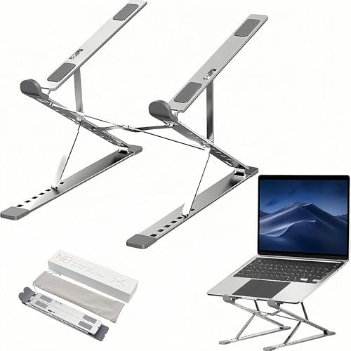 Laptop Stand for Desk, Adjustable Computer Riser with Dual Layer, Portable Foldable Aluminum Notebook Stand Holder Compatible with 13.3-17.3 inch MacBook Dell HP Lenovo, Silver