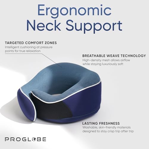 Proglobe Travel Pillow, Orthopedic Memory Foam Airplane Neck Pillow, Blue