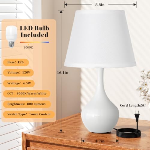 16.1" Touch Table Lamp for Nightstand, 3 Way Dimmable Small Bedroom Lamp