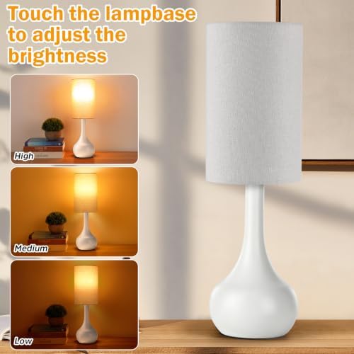 Touch Bedside Lamp for Nightstand,3-Way Dimmable,Space Saving & No Assembly Required, Upgraded Small Droplet White Table Lamp for Bedroom, Living Room (LED Bulb Included)