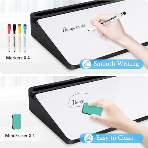 DOLLAR BOSS Glass Desk Whiteboard Small Dry Erase Board, Black