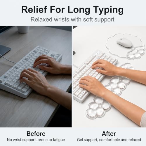 Cloud Gel Wrist Rest Set for Keyboard and Mouse – Ergonomic Wrist Support for Keyboard & Mouse Pad – Non-Slip Desk Wrist Support for Computer, Laptop & Gaming (White)