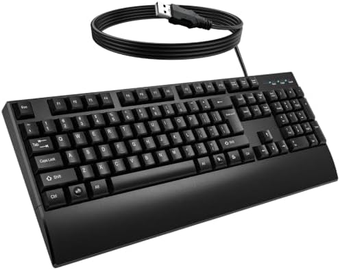 Wired Office Keyboard, Full Size 104 Key USB Computer Keyboard