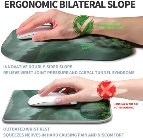 Ergonomic Raised Mouse Pad Wrist Support with Bilateral Slope Memory Foam Mousepad for Wrist Rest and Carpal Tunnel Pain Relief 11.8x7.9〃Green Mountain