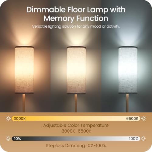 Wooden Textured Tall Slim Floor Lamp for Living Room with Remote and Foot Switch, Dimmable Mood Lamp for Bedroom Nursery, 3 Color Temperatures, 1-Hour Timer, 900LM LED Bulb Included, White XW06LD05W1