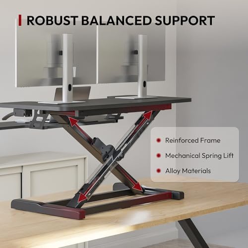 SANODESK 36" Standing Desk Converter, Adjustable Sit to Stand Desk Riser with Effortless Lifting for Home Office, Desk Topper for Dual Monitors, Computer Lift with Keyboard Tray, Black