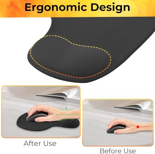 Mouse Pad with Wrist Support, 2-Pack Ergonomic Mousepad with Wrist Rest, Gaming Mouse Pad with Non-Slip PU Base, Relieve Pain Relief, for Home Office Computer Laptop, Black
