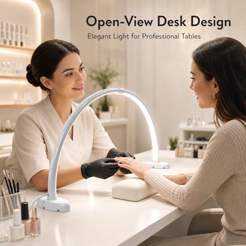 Half Moon Nail Light, 180° No Shadow LED Nail Desk Lamp with Foldable Height Adjustable Base, Nail Tech Lamp Soft Light Eye Protection for Manicure Eyelash Tattoo Craft Workbench Lighting