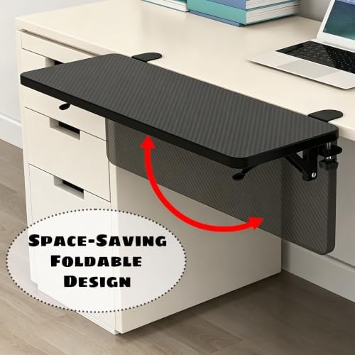 Foldable Desk Extender 25" x 9.45" Ergonomic Computer Table Clamp On Extension Arm Support Keyboard Tray for Square Tabletop (Carbon Fiber Pattern)