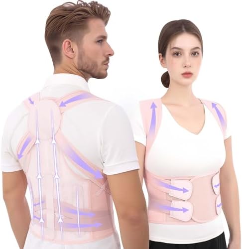 Posture Corrector for Women and Men, Full Back Support Brace, Adjustable Shoulder Straightener, Upper and Lower Back Brace with Waist Support, Breathable Back Straightener for Hunchback Posture and Daily Wear Pink, Medium