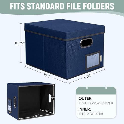 BALEINE File Organizer Box with Lid, Collapsible File Folder Organizer with Plastic Slide, Filing Box for Office Home Document Organizer Storage (Blue, 1PK)