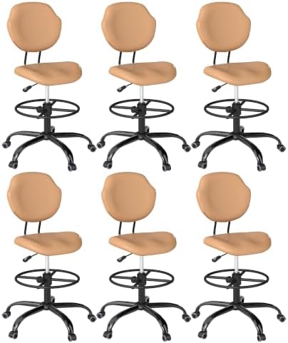 Drafting Chair with Back Support, Tall Desk Rolling Stool (Khaki, Set of 6)