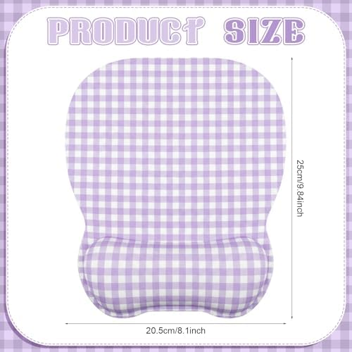 Sabary Purple Gingham Mouse Pad with Wrist Rest Checkered Mouse Pad