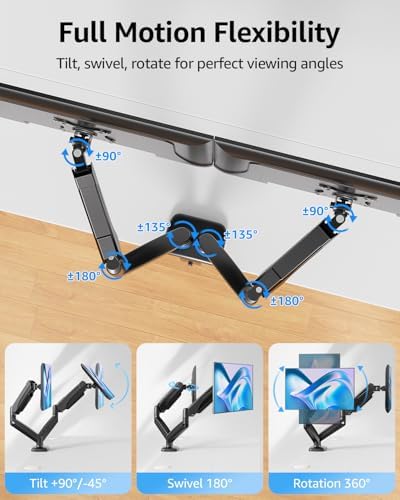 MOUNTUP Dual Monitor Stand for Desk, Monitor Arms for 2 Monitors 32 27 24 22 Inches, Height Adjustable Double Monitor Mount, VESA Mount with C-Clamp & Grommet Base, Holds 4.4-17.6lbs