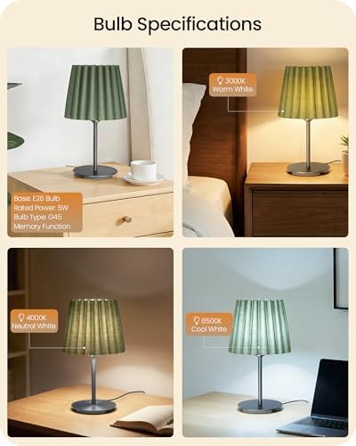 Small Bedside Table Lamp, Dimmable Table Lamp with 3 Adjustable Color Temperatures, Nightstand Lamp with a Dimmable Bulb, E26 Base, for Bedroom, Study, Desk, Green and Black J15TL05