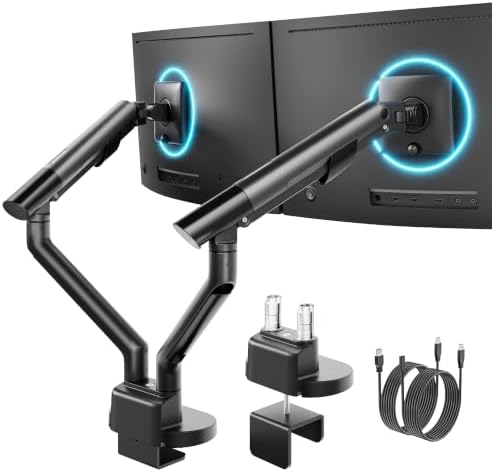 monTEK USB Dual Monitor Arm for 17-40" Screens, 24.3 lbs Each, Black